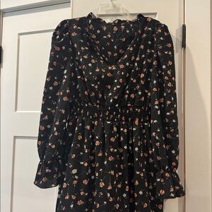 SHEIN Black Floral Long Sleeve Dress